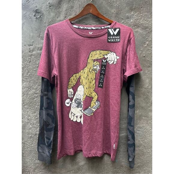 SHAUN WHITE YETI TWOFER TEE LONG CAMO SLEEVE BURGUNDY XL NWT - Picture 1 of 6